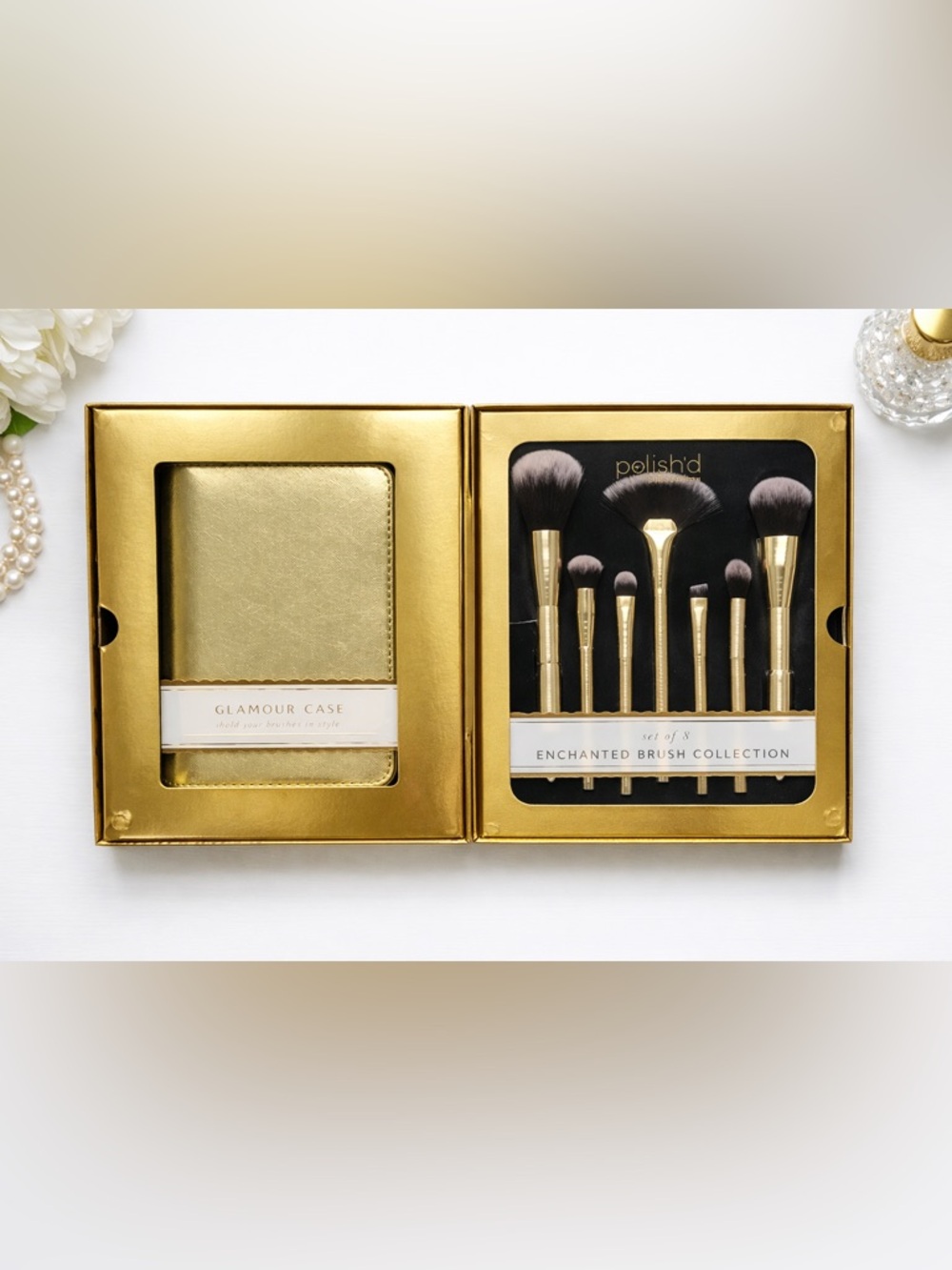 Polish'd Set of 8 Brush Collection & Glamour Case NWT